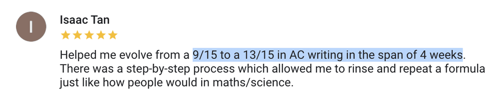 Student message about improving from 9/15 to 13/15 in analytical commentary writing